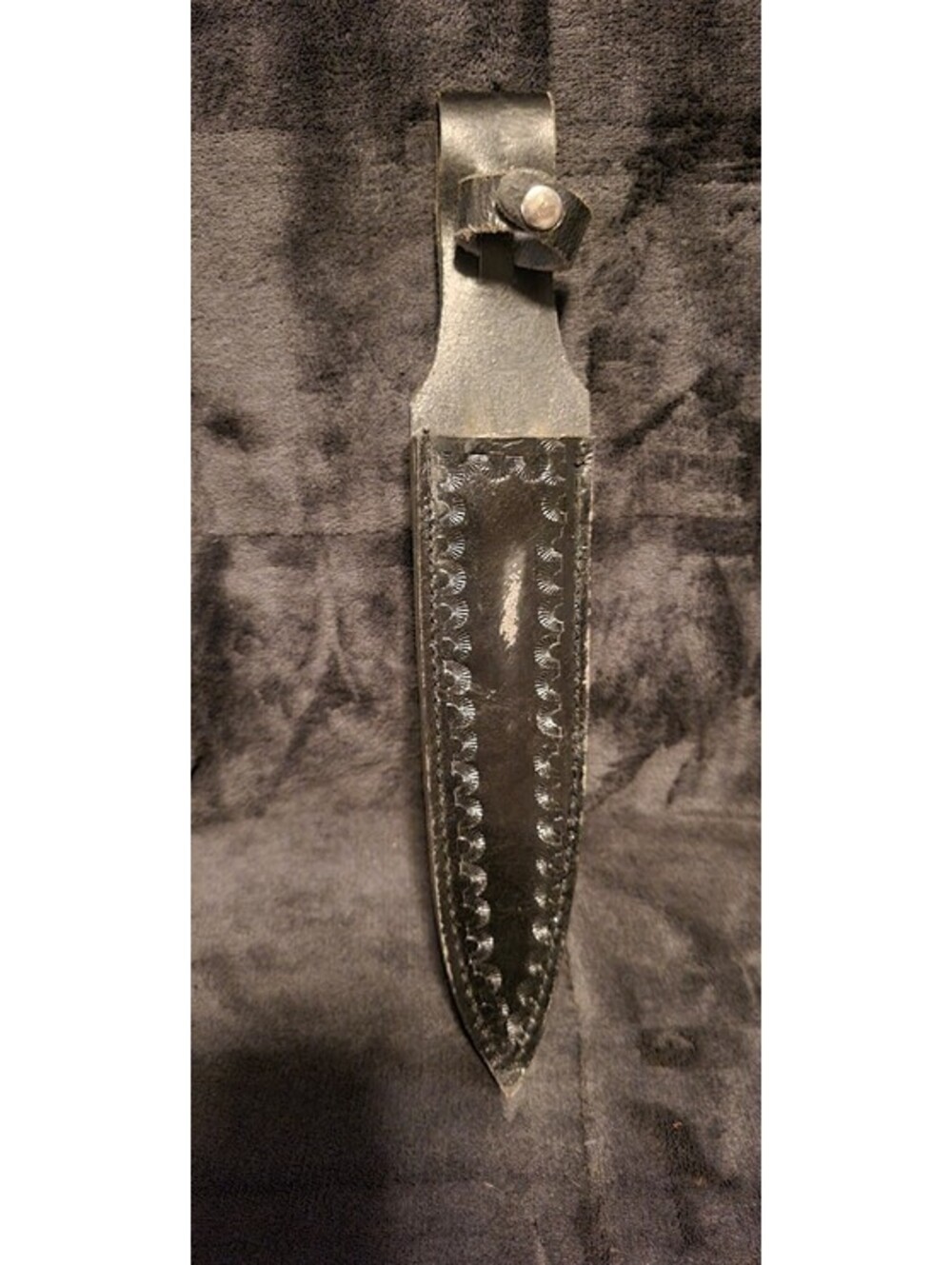 Vintage Handmade Black Stamped Leather 13" Belt Kinfe Sheath w/ Handle Strap